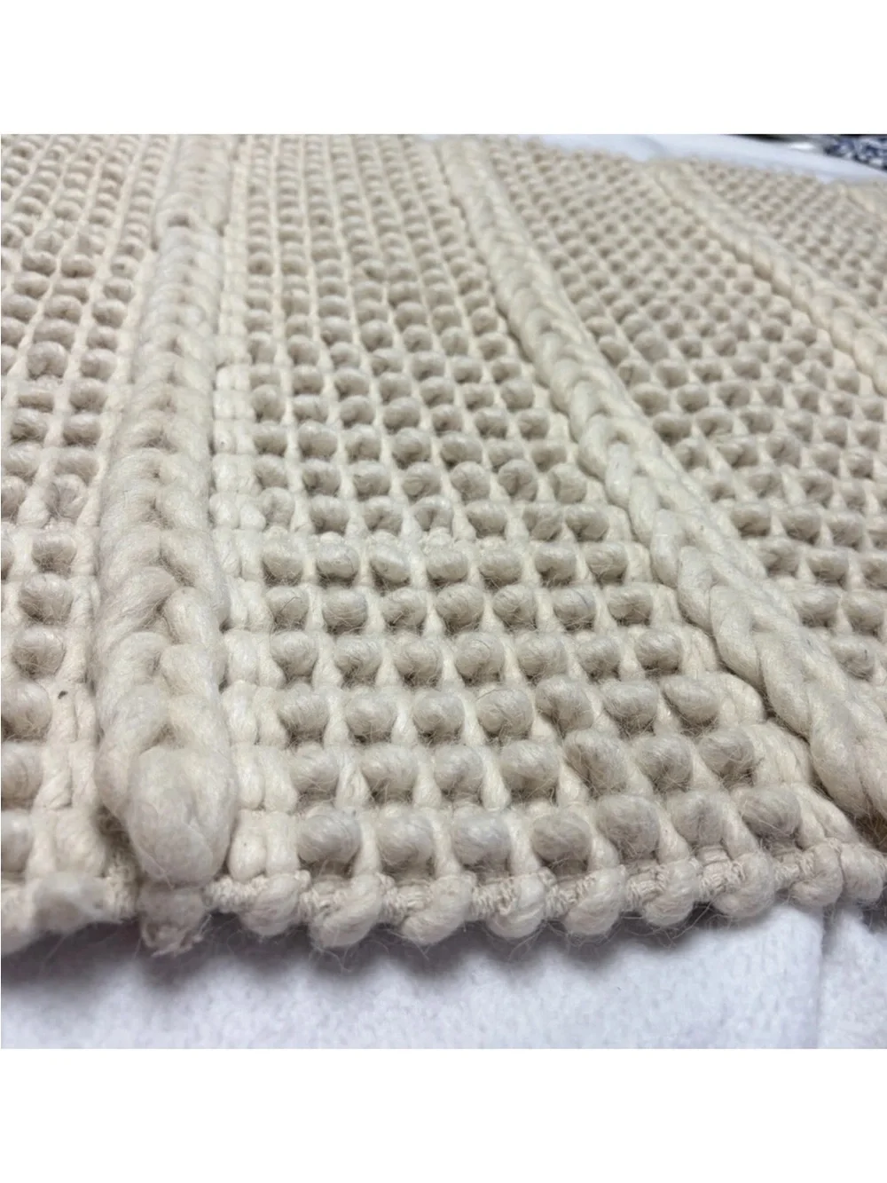 Handwoven Cream wool Wall Hanging-Boho Home Wall Decor-chunky w/Fringe 29”X 49”